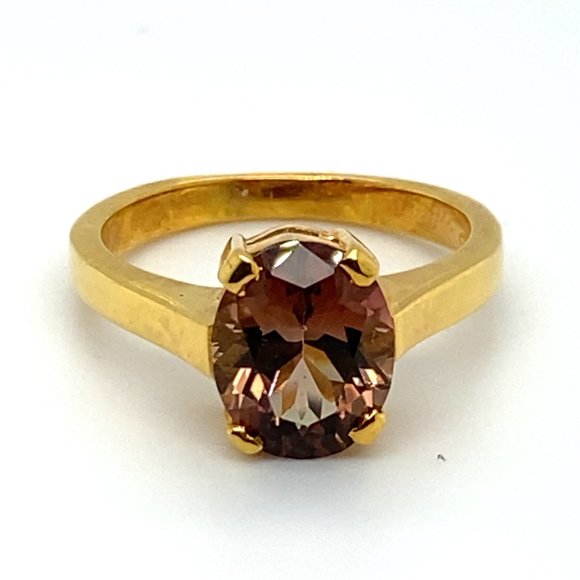 Padparadscha Tourmalne 3.03ct Solid 18K Yellow Gold Ring - Picture 3 of 6
